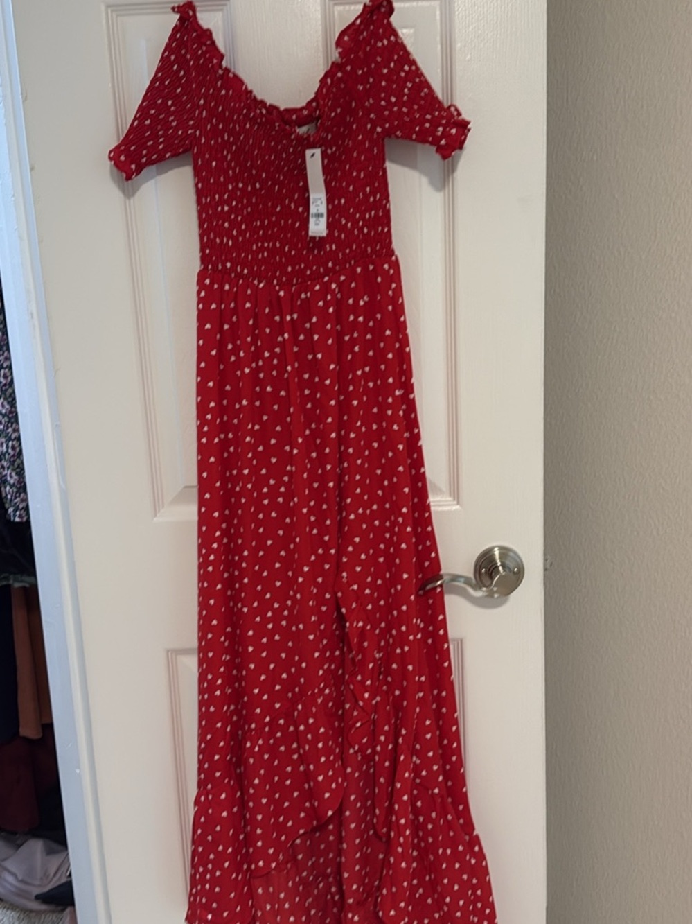 Francesca's Collections Red Heart Print High-Low Dress